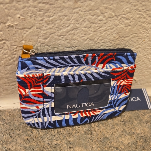 Nautica Blue and Red Leaf Print Pouch Brand New - Picture 2 of 3